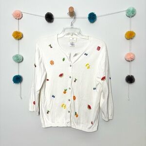 Susan Bristol Y2K White Beaded Fruit Cardigan